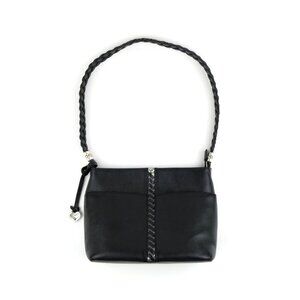 Brighton Black Leather Crossbody Bag With Braided Strap & Silver Heart Charm